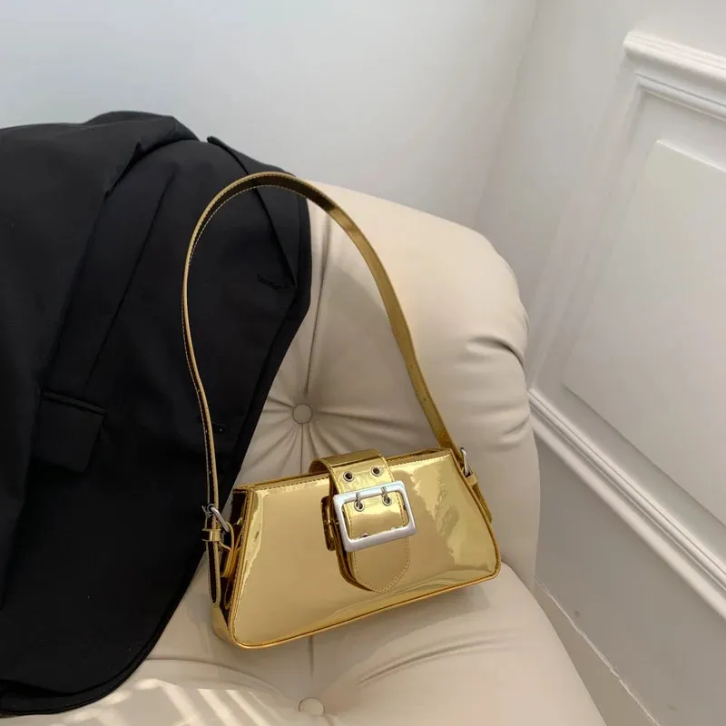 Glossy PU Leather Female Underarm Handbags