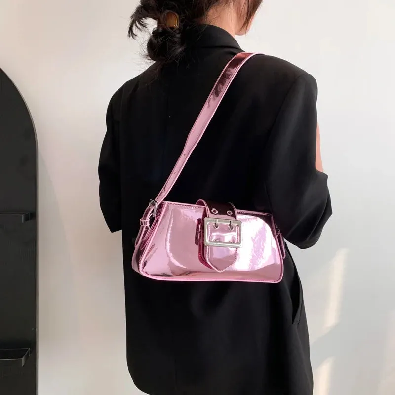 Glossy PU Leather Female Underarm Handbags