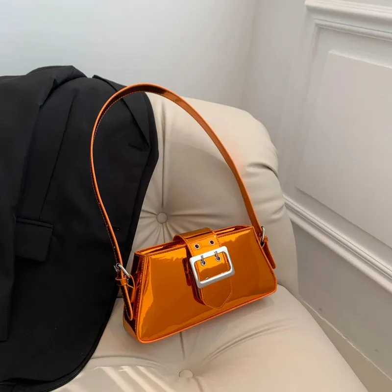 Glossy PU Leather Female Underarm Handbags