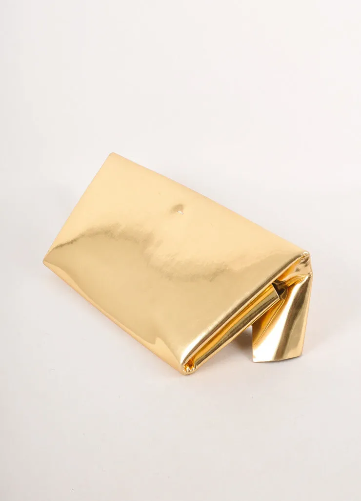 Gold Metallic Lamé Padded Angular Oversized Clutch