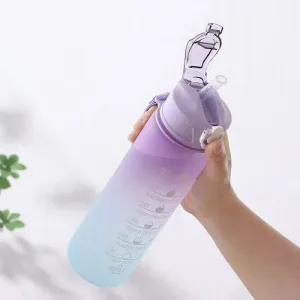 Gradient Color Sports Water Bottle with Straw & Scale  Stylish, Durable Space Cup with Carry Rope for Gym, School & Outdoors