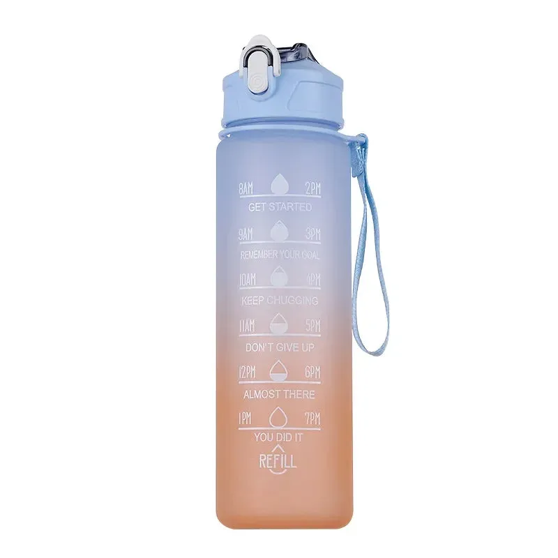 Gradient Color Sports Water Bottle with Straw & Scale  Stylish, Durable Space Cup with Carry Rope for Gym, School & Outdoors