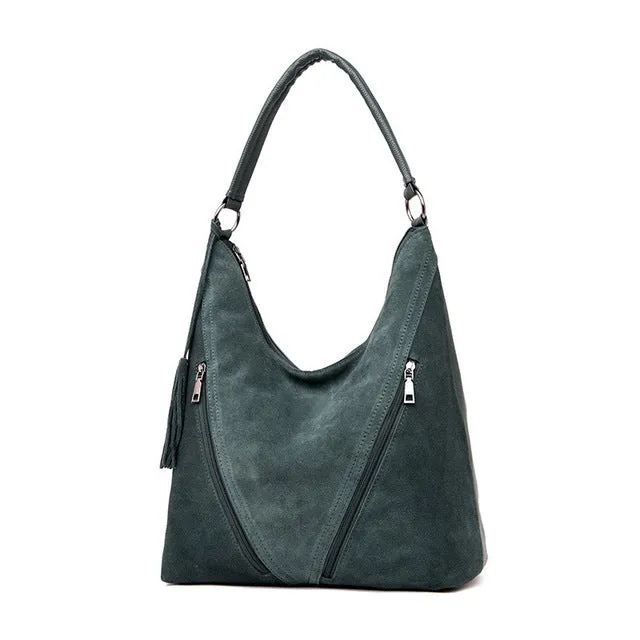 Green Suede &  Leather Strap Female Shoulder Bags
