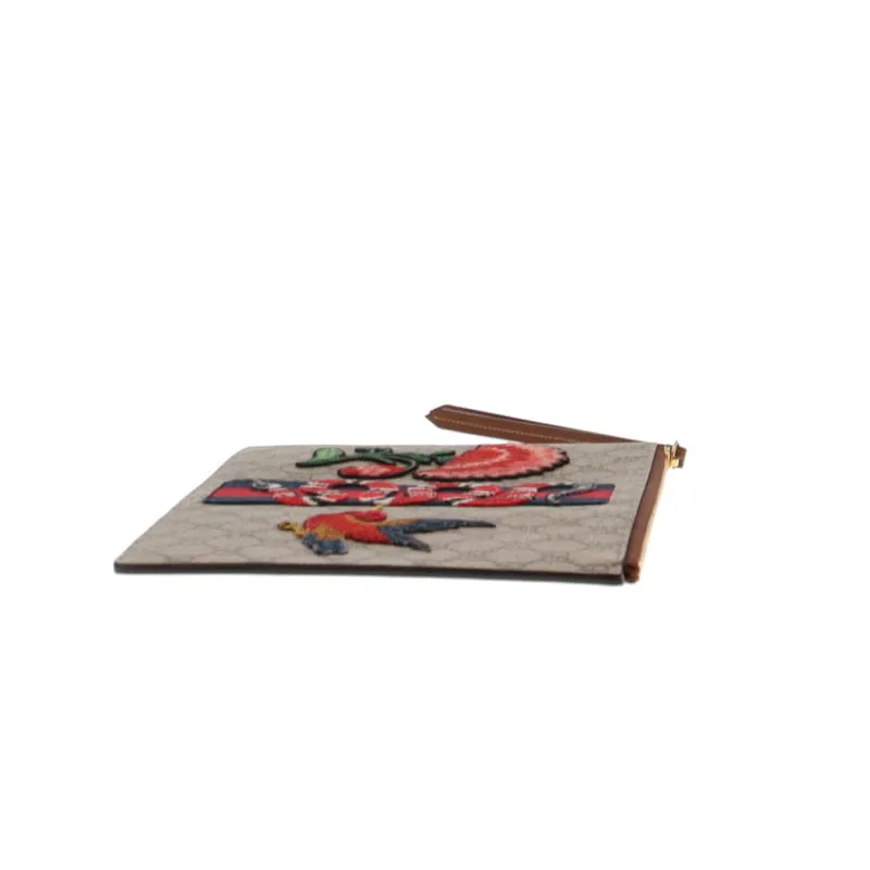 Gucci GG Supreme Zipped Pouch Applique Snake & Web Detail