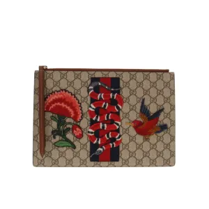 Gucci GG Supreme Zipped Pouch Applique Snake & Web Detail