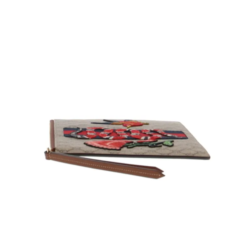 Gucci GG Supreme Zipped Pouch Applique Snake & Web Detail