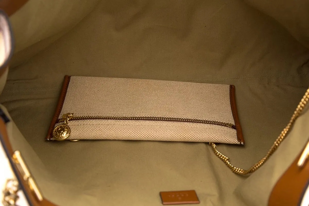 Gucci Tan Rajah Canvas Tiger Head Detail Tote