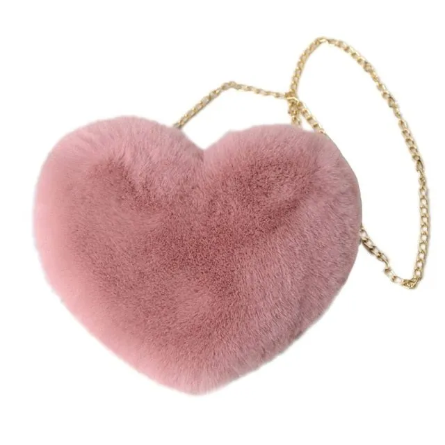 Heart Shaped Faux Fur Crossbody Bag