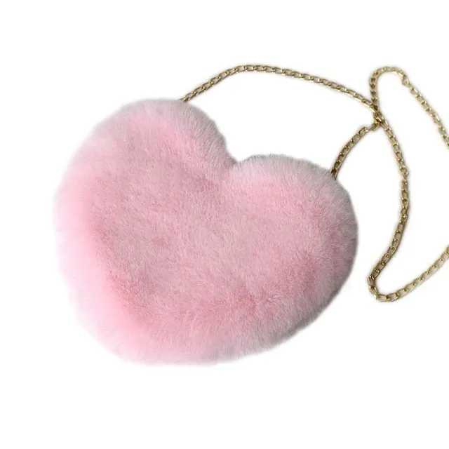 Heart Shaped Faux Fur Crossbody Bag