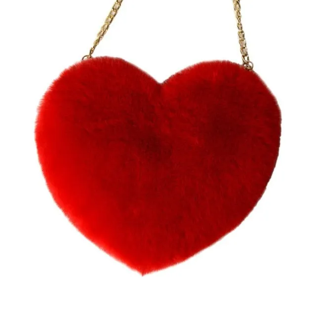 Heart Shaped Faux Fur Crossbody Bag