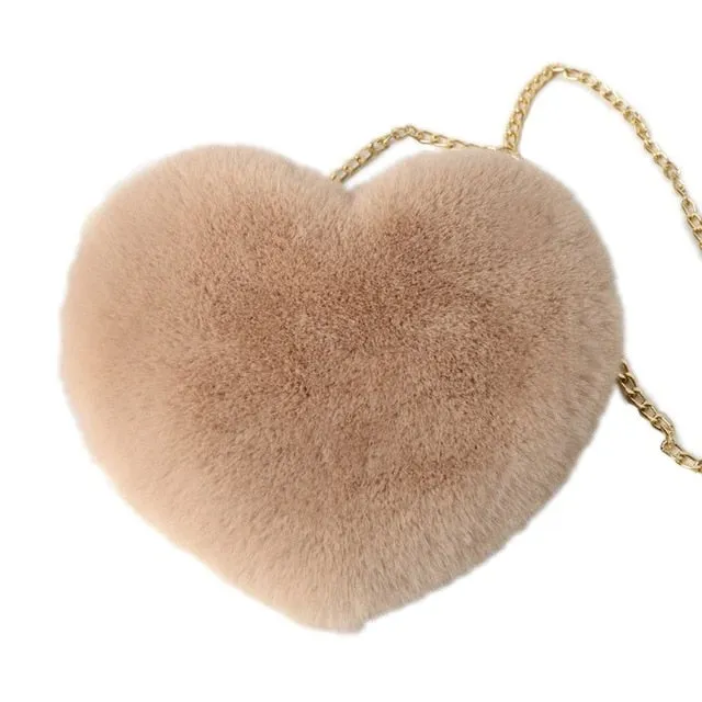 Heart Shaped Faux Fur Crossbody Bag