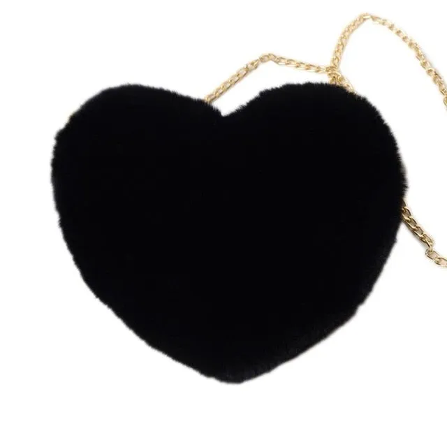 Heart Shaped Faux Fur Crossbody Bag