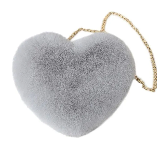 Heart Shaped Faux Fur Crossbody Bag