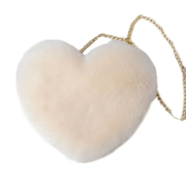 Heart Shaped Faux Fur Crossbody Bag