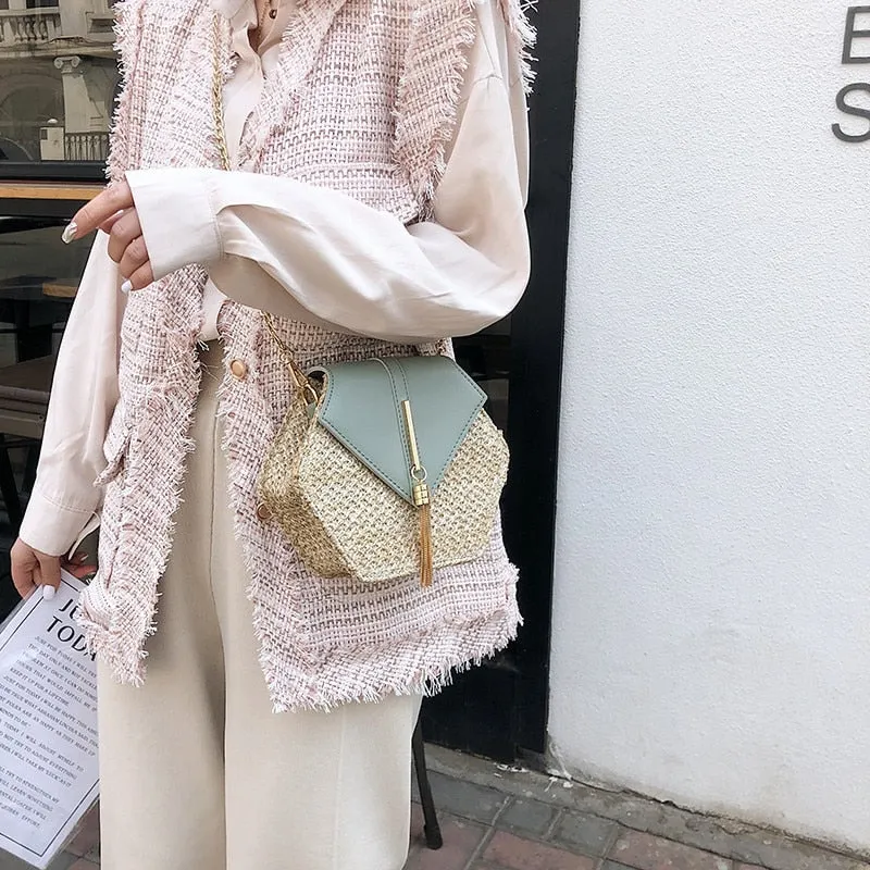 Hexagon Woven Leather Handbag