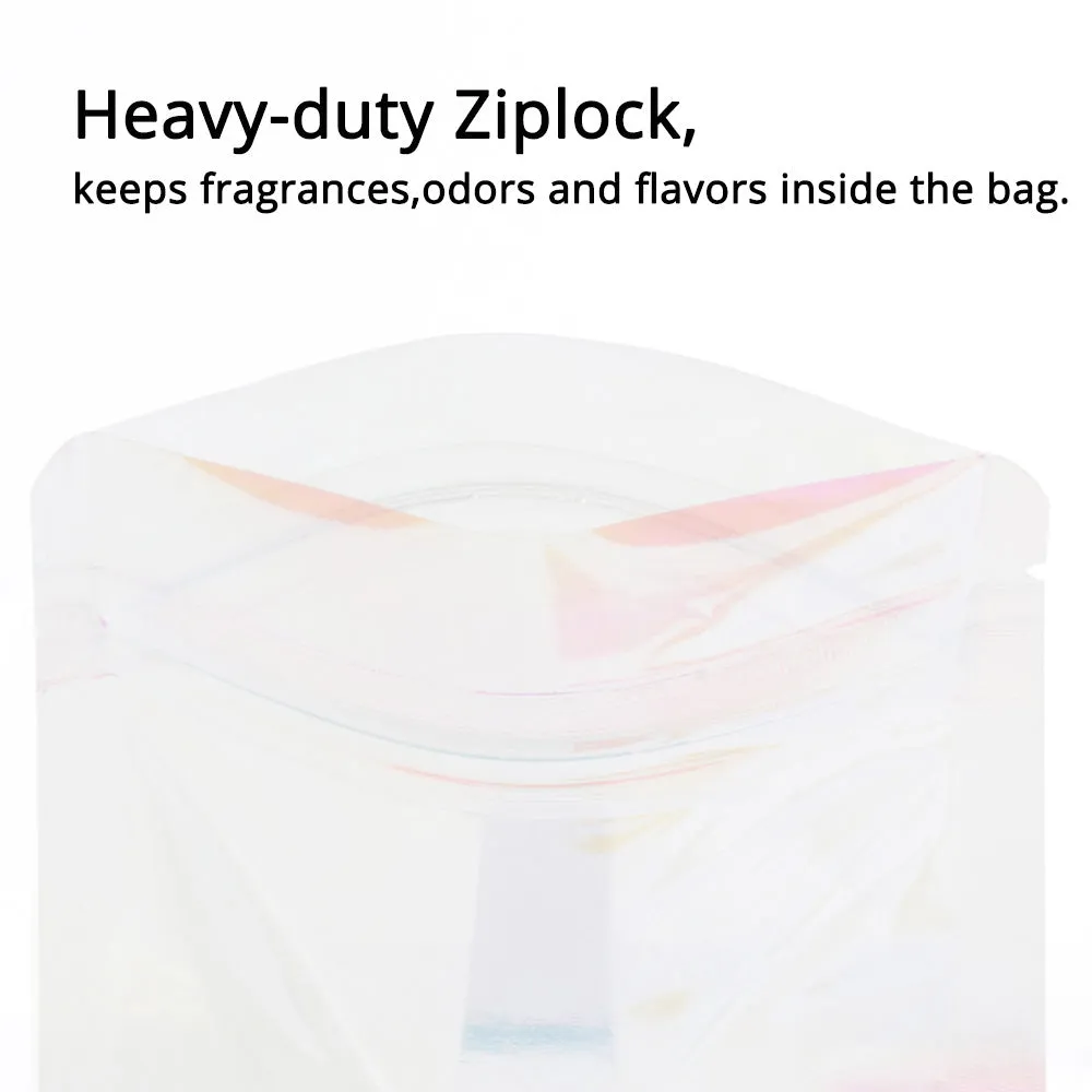 High Quality Glossy Holographic Pink Plastic Zip Lock Bag Reflective Flat Bottom Cosmetic Jewelry Storage Reusable Sealed Pouch