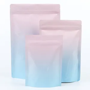 High Quality Glossy Various Sizes Gradual Pink/Blue Stand Up Bag Aluminium Foil Mylar Storage Organizer Zipper Bag With Tear Notch