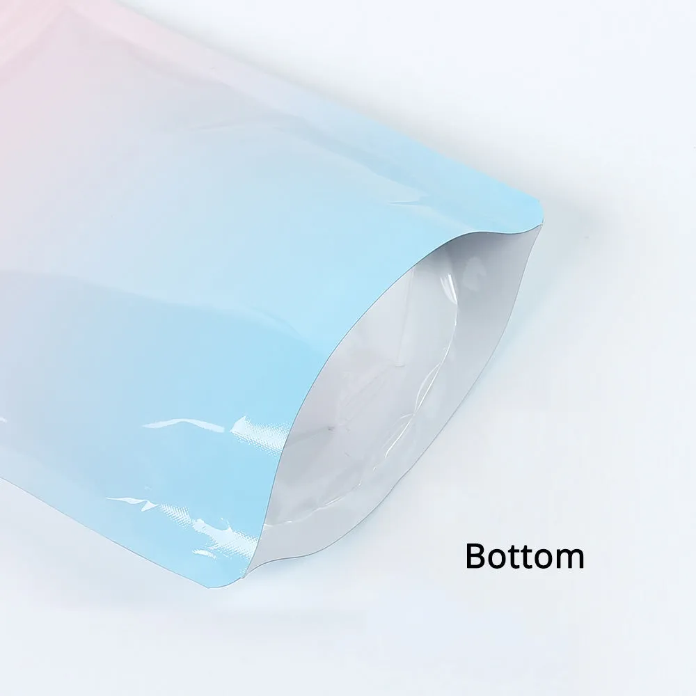 High Quality Glossy Various Sizes Gradual Pink/Blue Stand Up Bag Aluminium Foil Mylar Storage Organizer Zipper Bag With Tear Notch