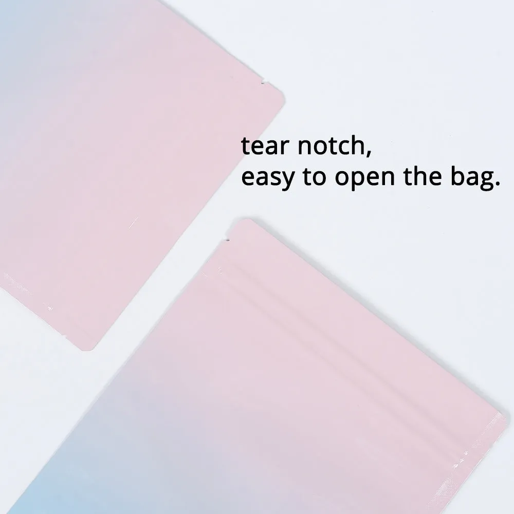 High Quality Glossy Various Sizes Gradual Pink/Blue Stand Up Bag Aluminium Foil Mylar Storage Organizer Zipper Bag With Tear Notch