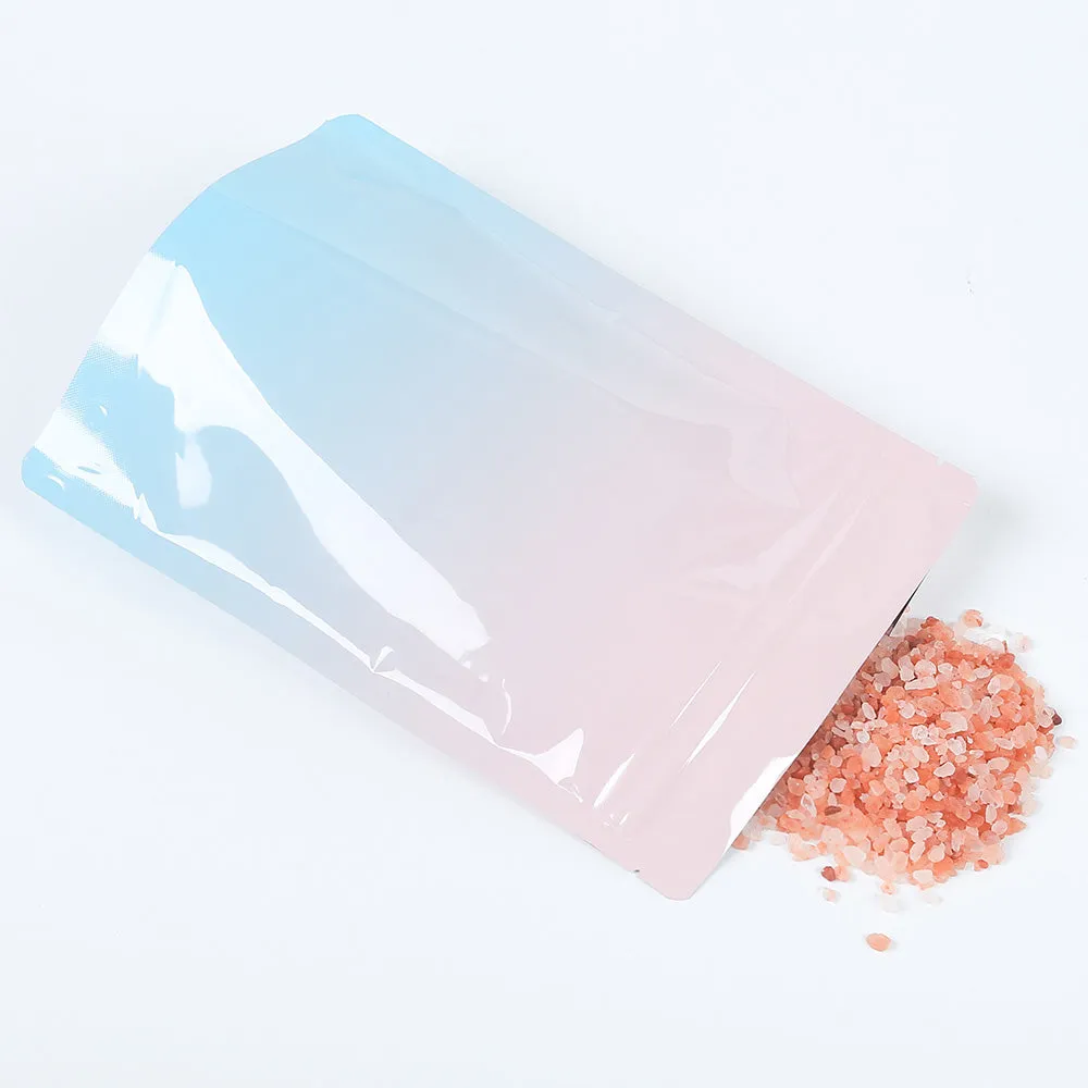 High Quality Glossy Various Sizes Gradual Pink/Blue Stand Up Bag Aluminium Foil Mylar Storage Organizer Zipper Bag With Tear Notch