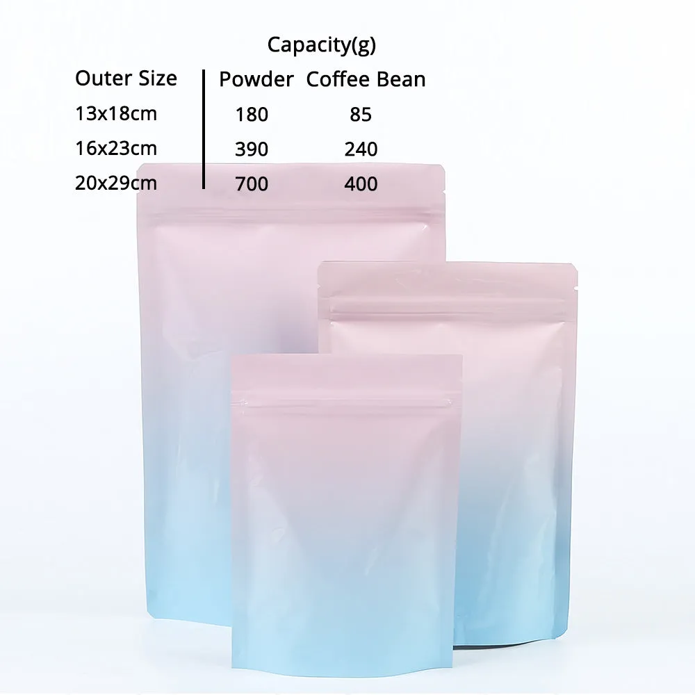 High Quality Glossy Various Sizes Gradual Pink/Blue Stand Up Bag Aluminium Foil Mylar Storage Organizer Zipper Bag With Tear Notch