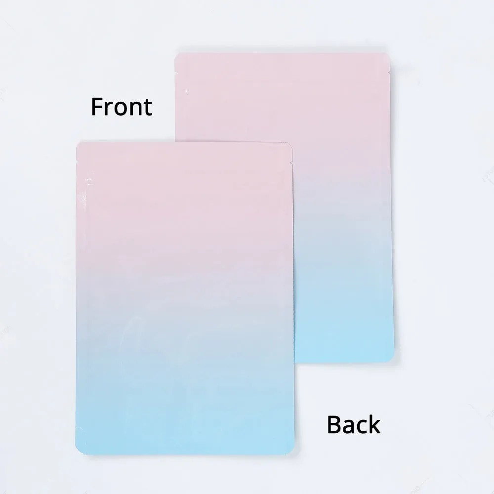 High Quality Glossy Various Sizes Gradual Pink/Blue Stand Up Bag Aluminium Foil Mylar Storage Organizer Zipper Bag With Tear Notch