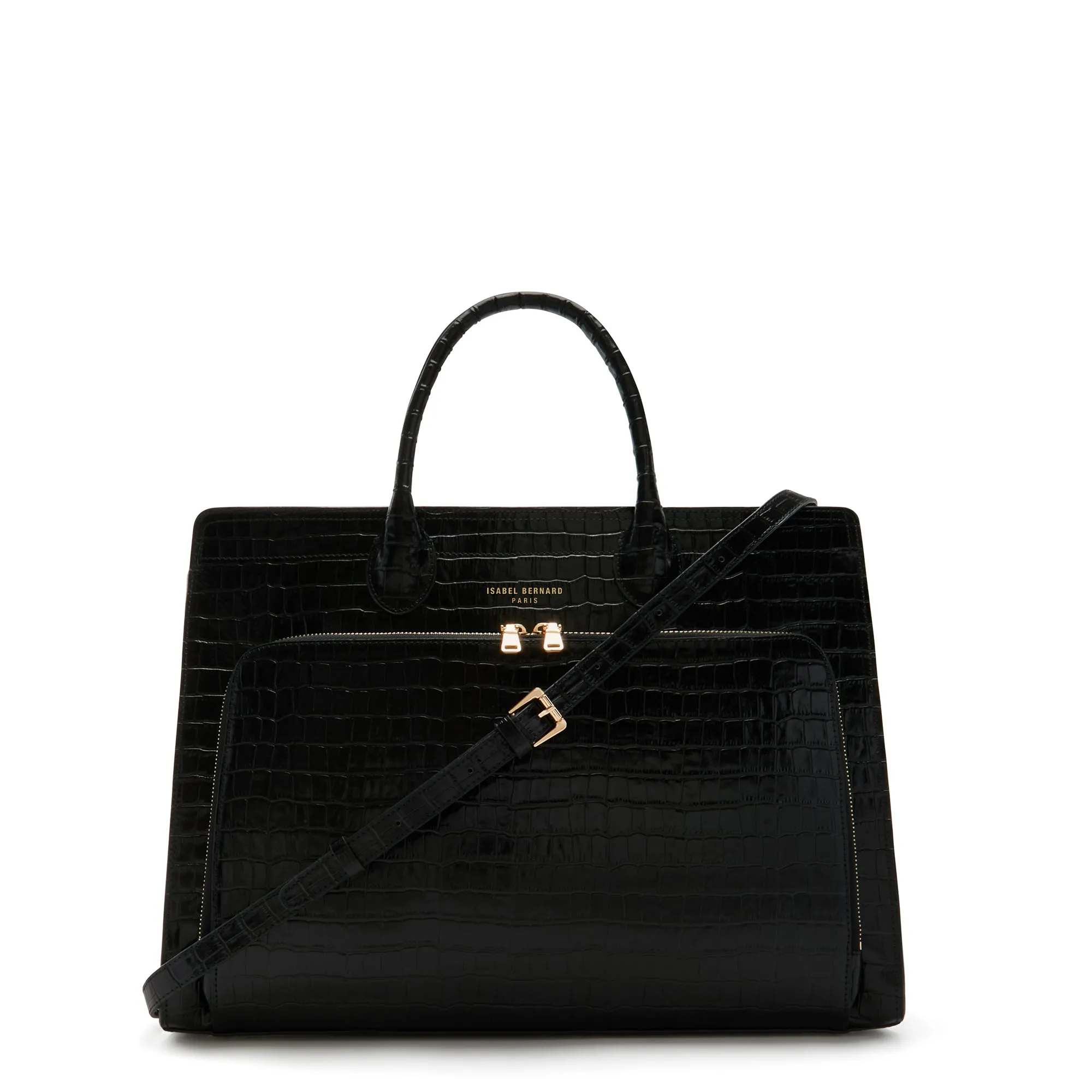Honoré Nadine croco black calfskin leather handbag with laptop compartment