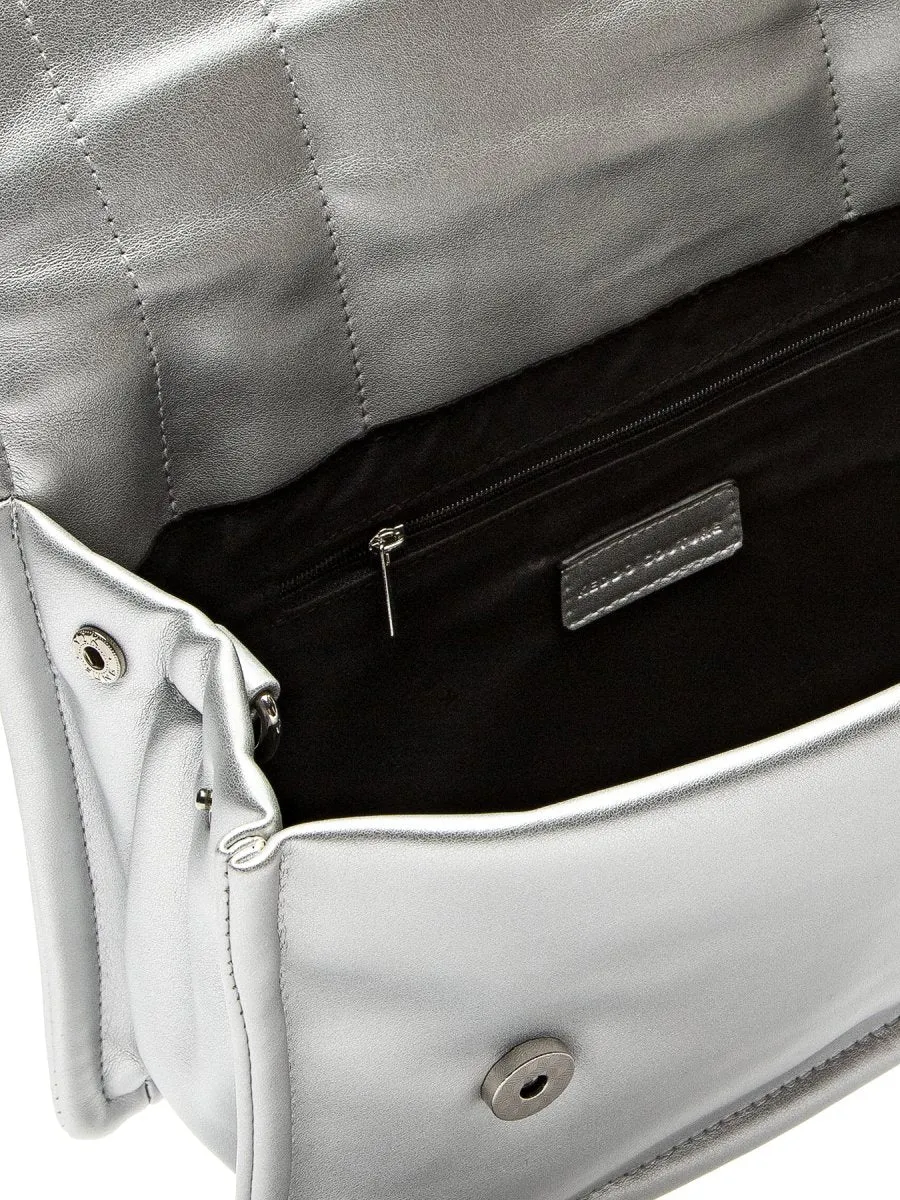 Keddo Couture Silver Faux Leather Quilted Handbag