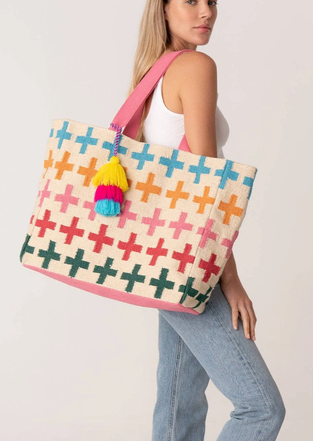 Large Multi Color Woven Carpet Tote Bag ~ FINAL SALE