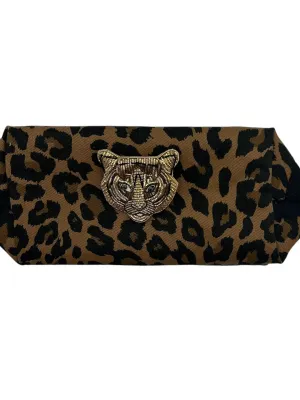 Leopard Print Make-up Bag   Tiger Brooch