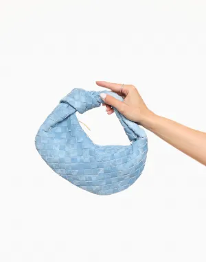 Lichtblauwe Suede Middel Gevlochten - Tas