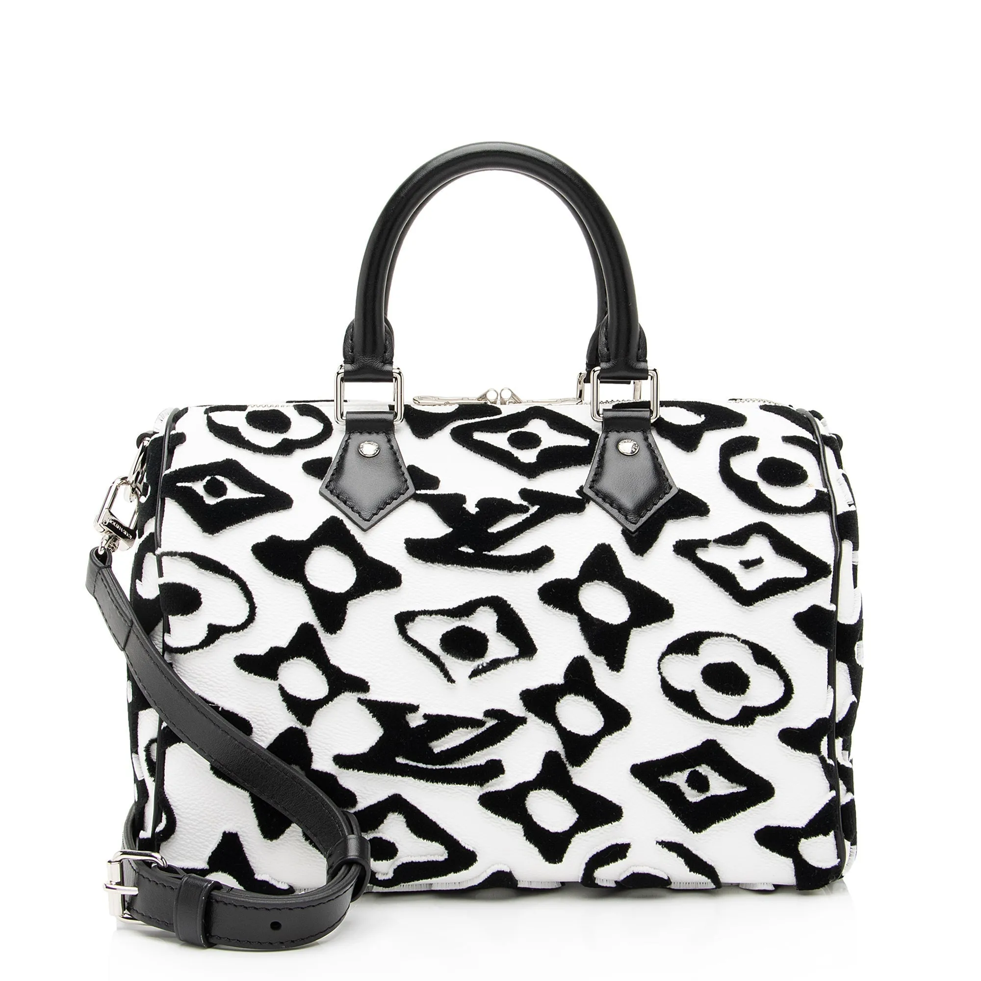 Louis Vuitton Limited Edition Tufted Monogram Canvas Urs Fischer Speedy Bandouliere 25 Satchel (SHF-23866)