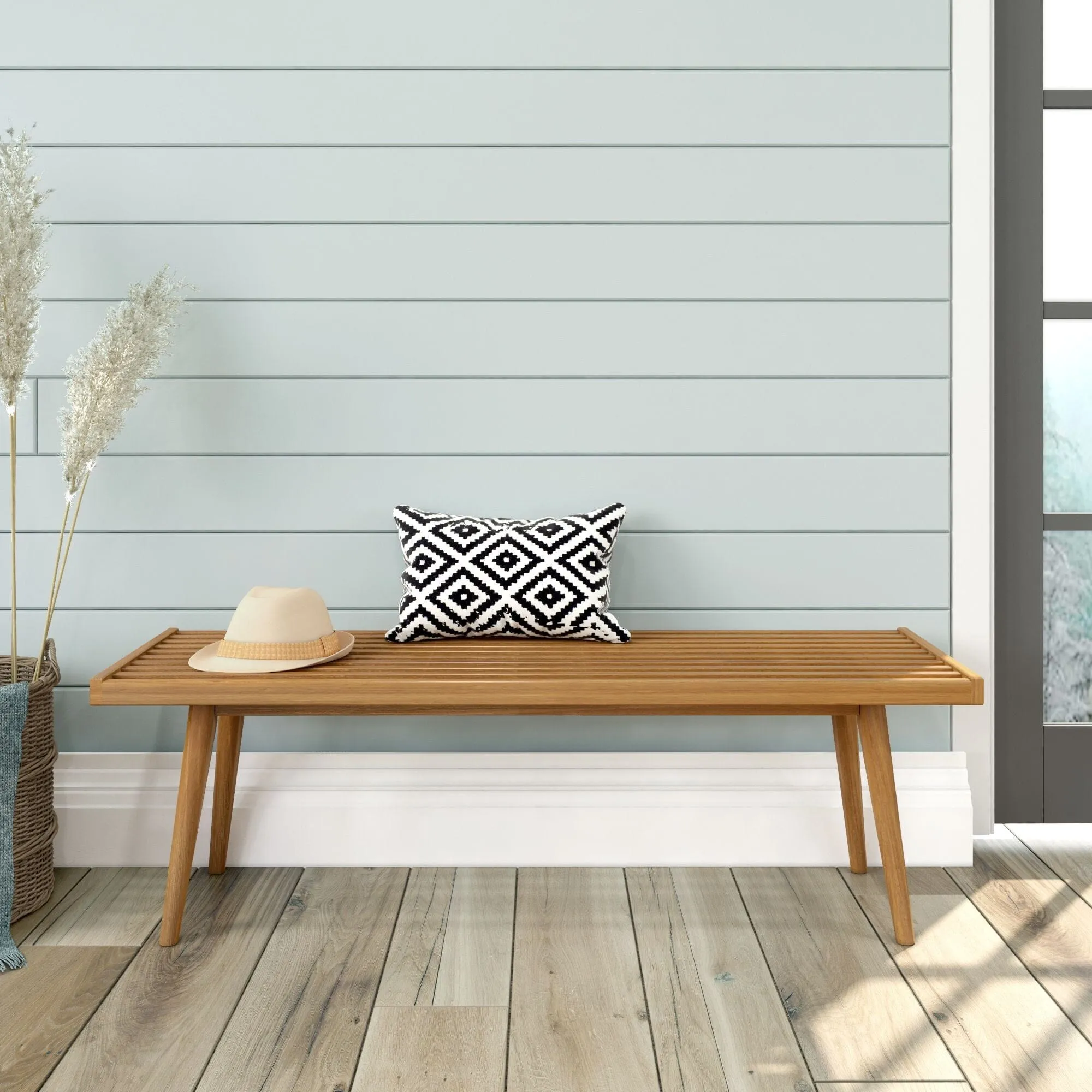 Mid-Century Modern Entryway Bench - 56"