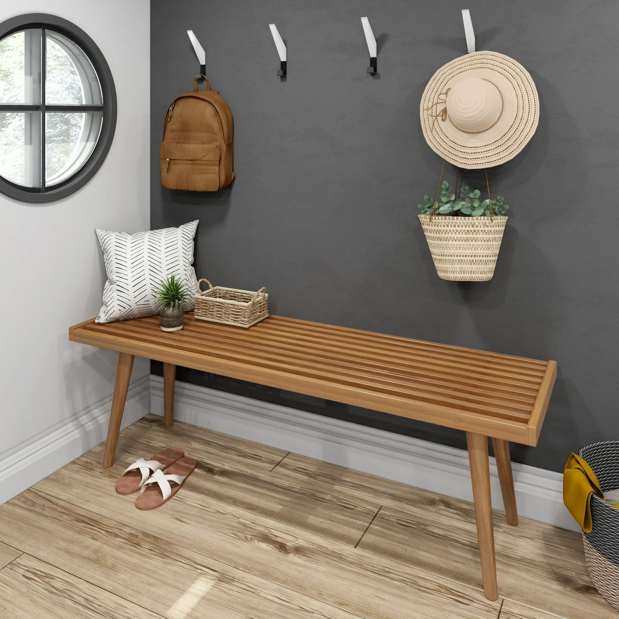 Mid-Century Modern Entryway Bench - 56"