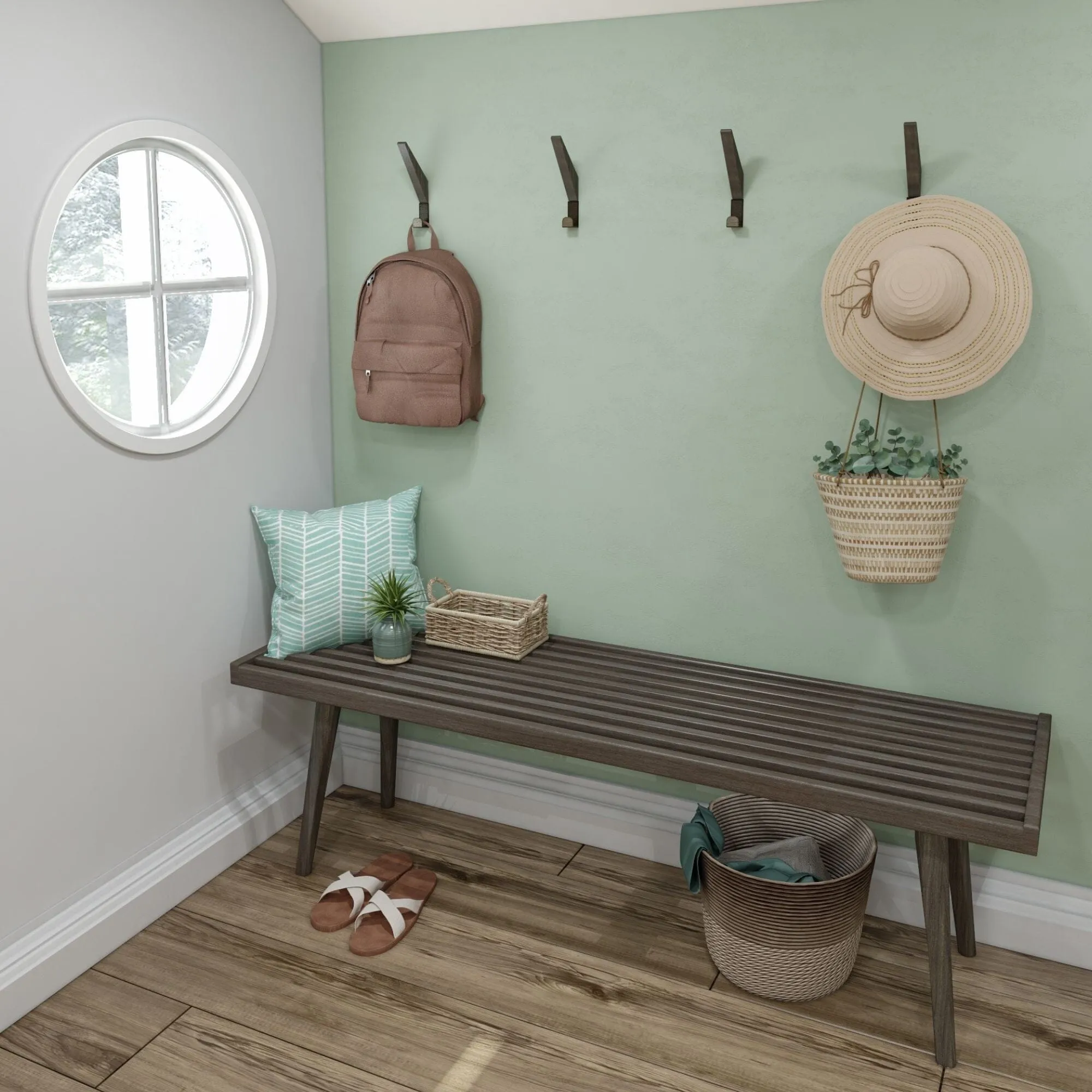 Mid-Century Modern Entryway Bench - 56"