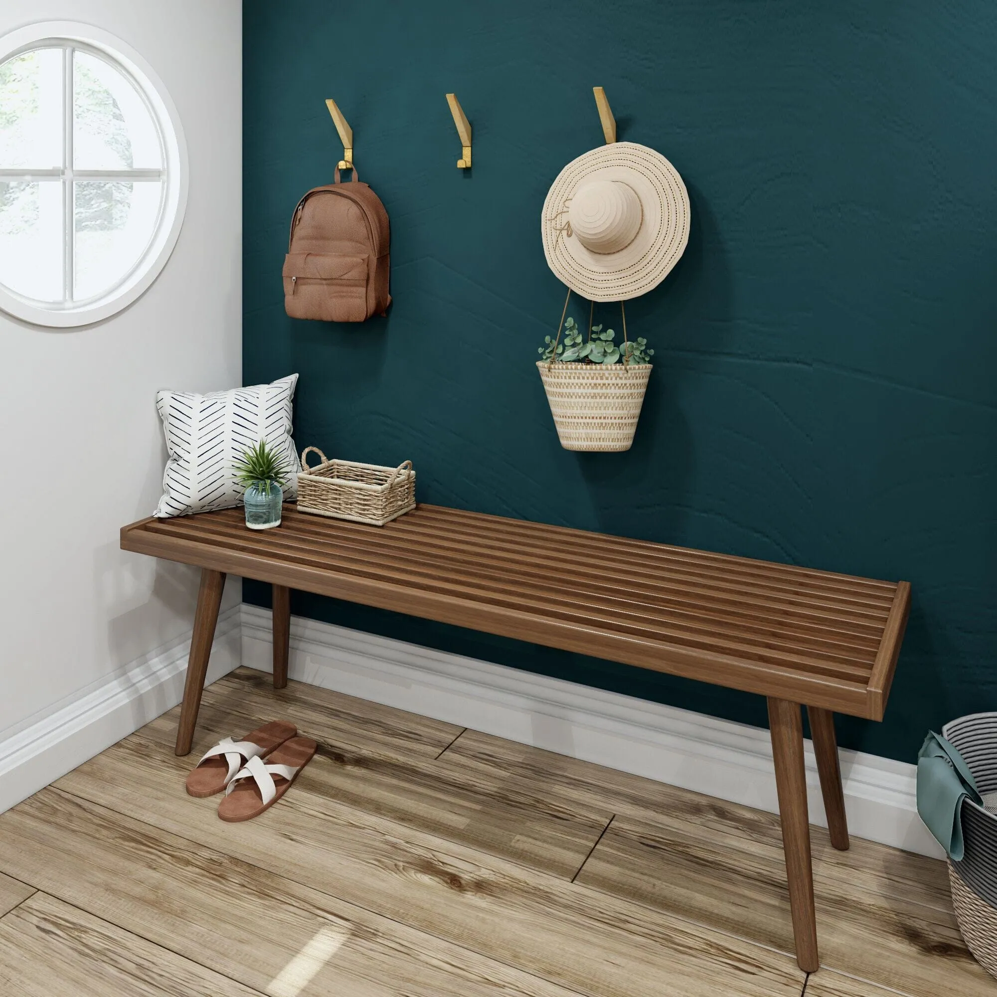 Mid-Century Modern Entryway Bench - 56"