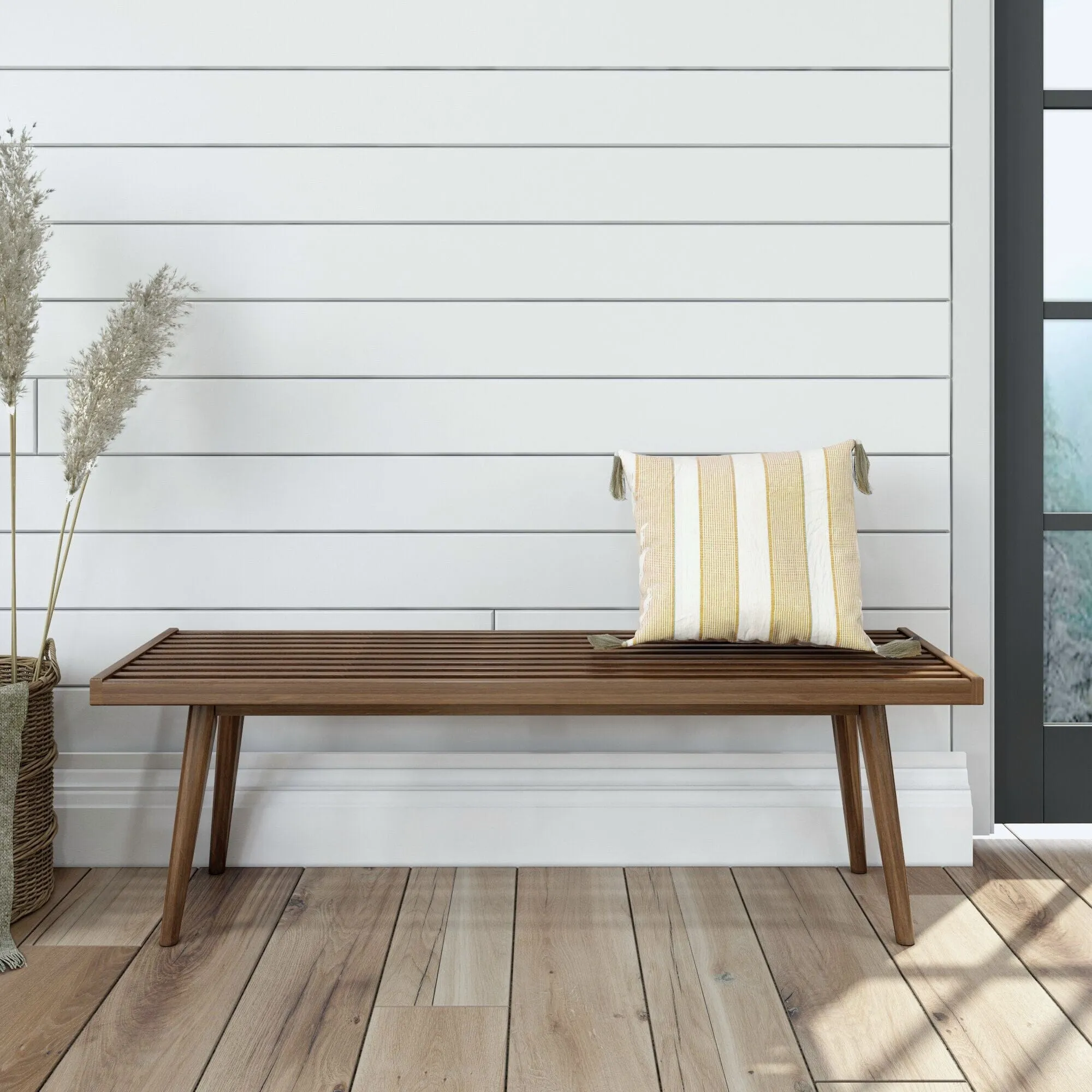 Mid-Century Modern Entryway Bench - 56"