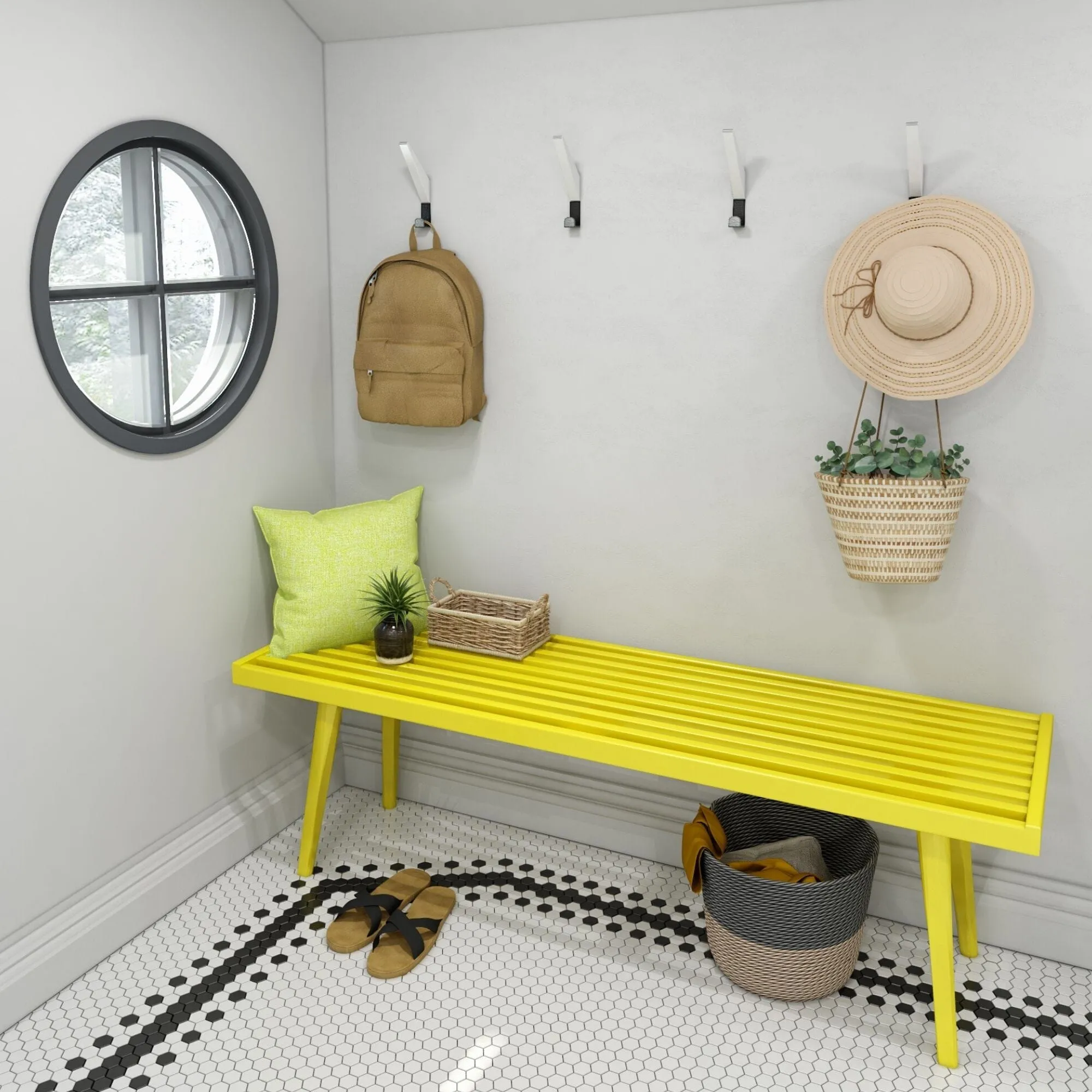 Mid-Century Modern Entryway Bench - 56"