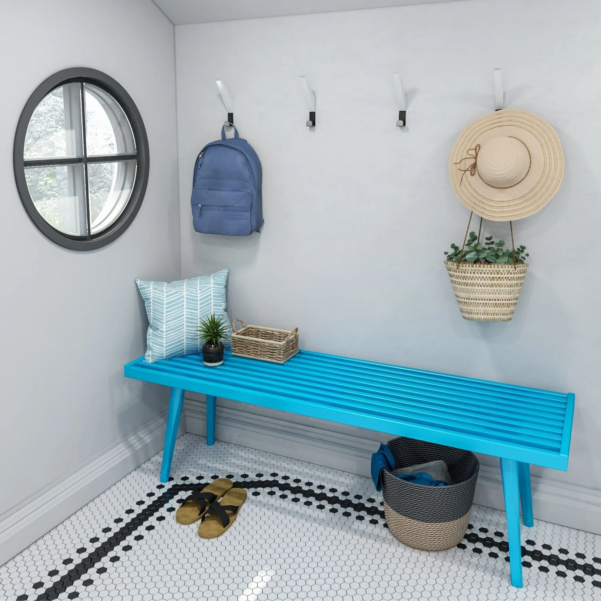 Mid-Century Modern Entryway Bench - 56"