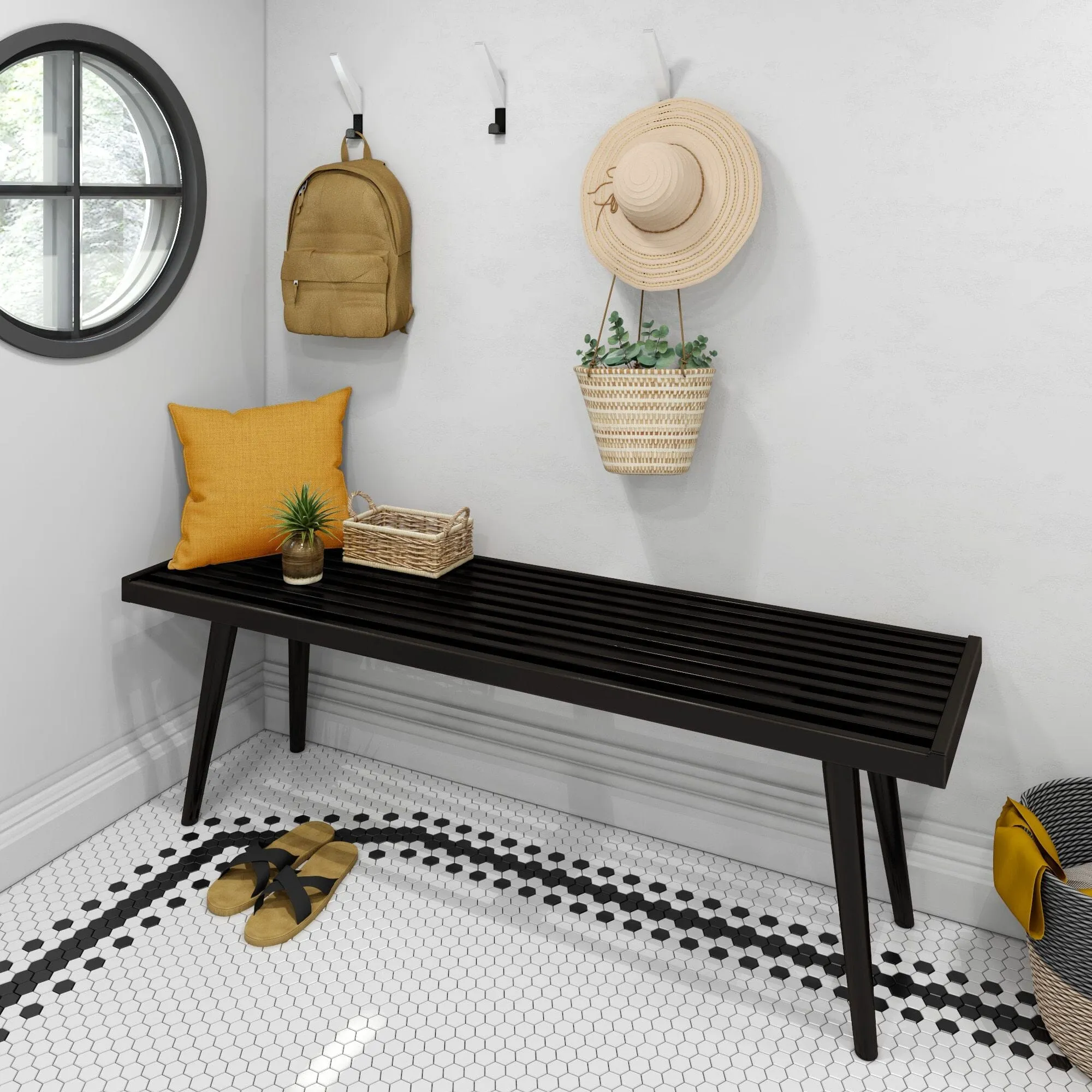 Mid-Century Modern Entryway Bench - 56"