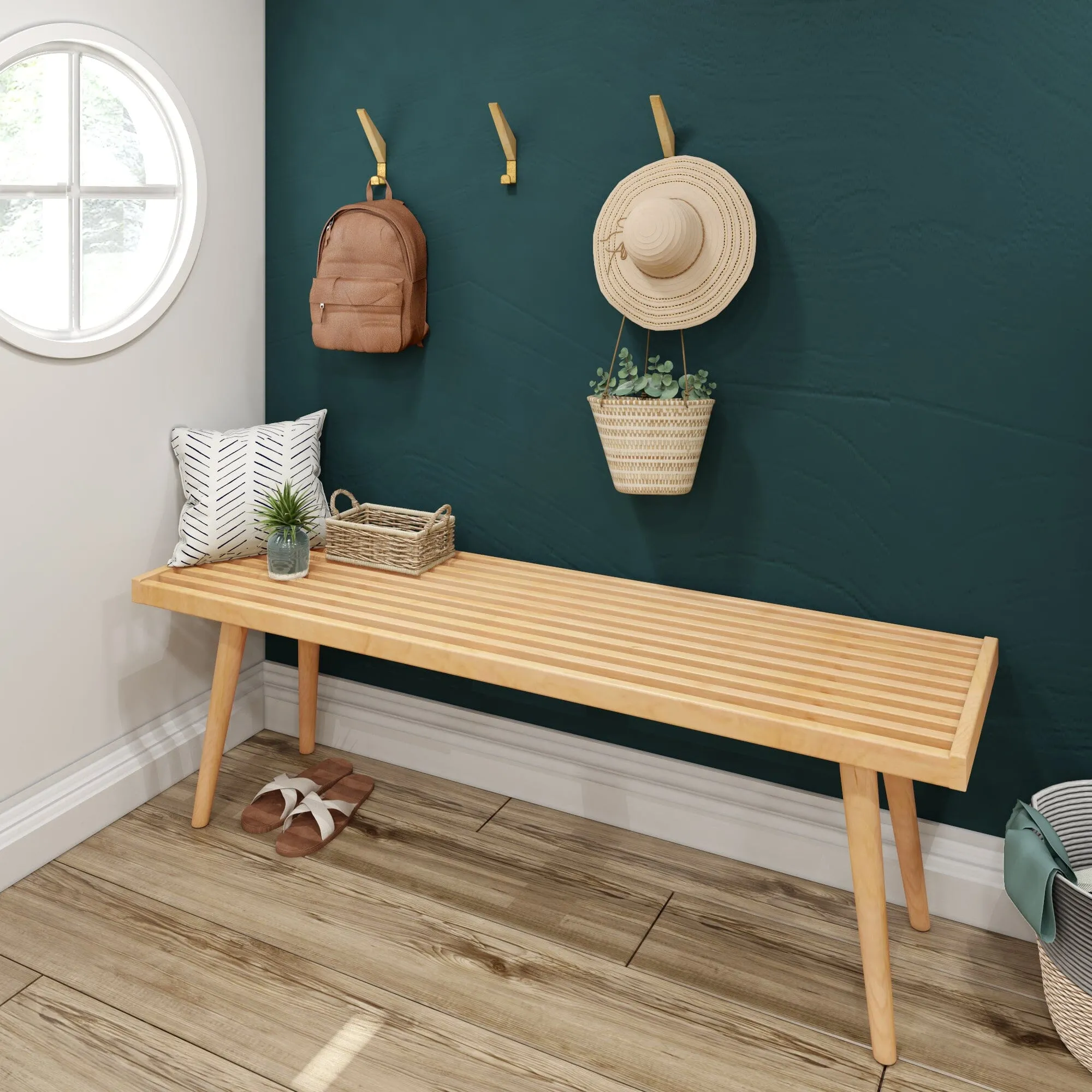 Mid-Century Modern Entryway Bench - 56"