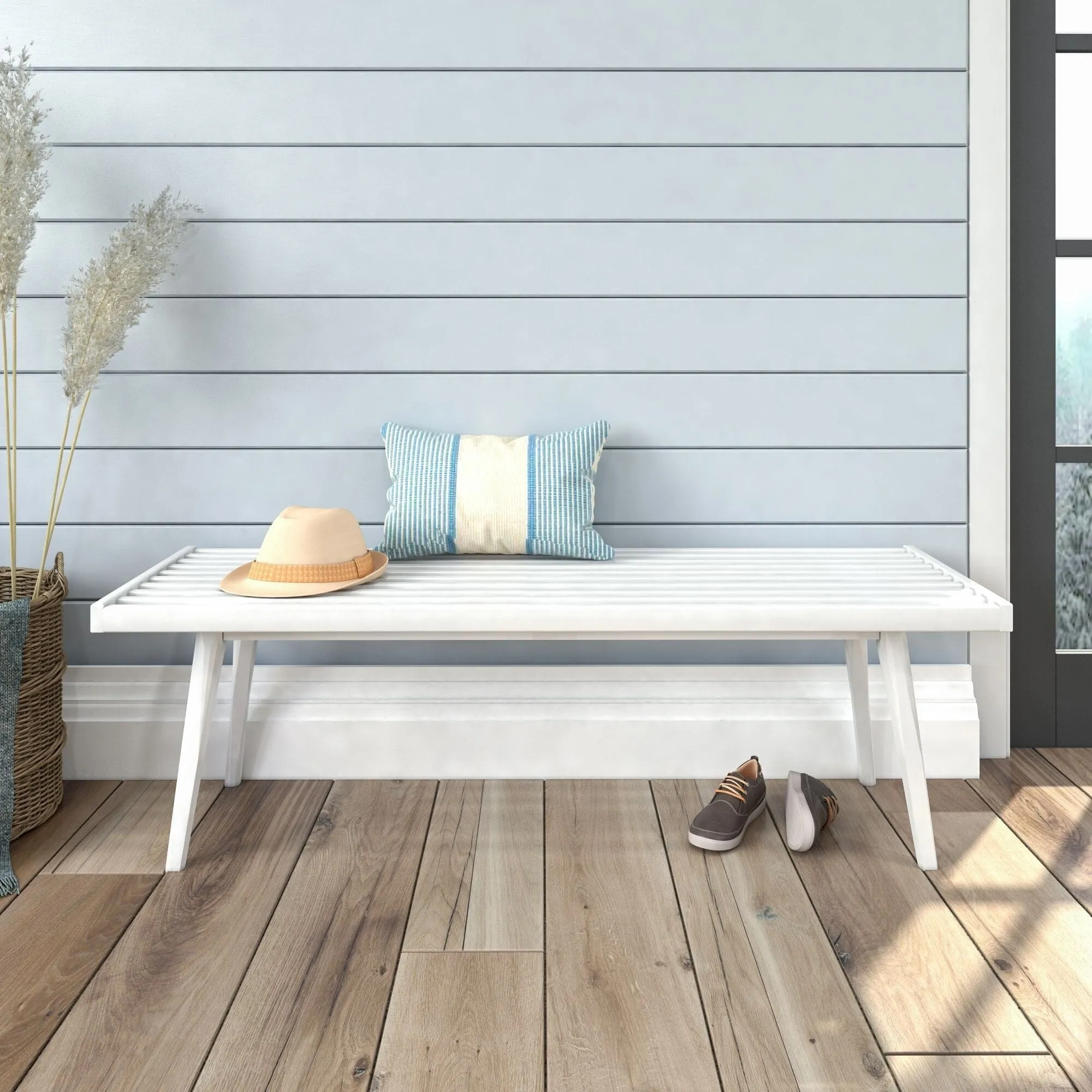 Mid-Century Modern Entryway Bench - 56"