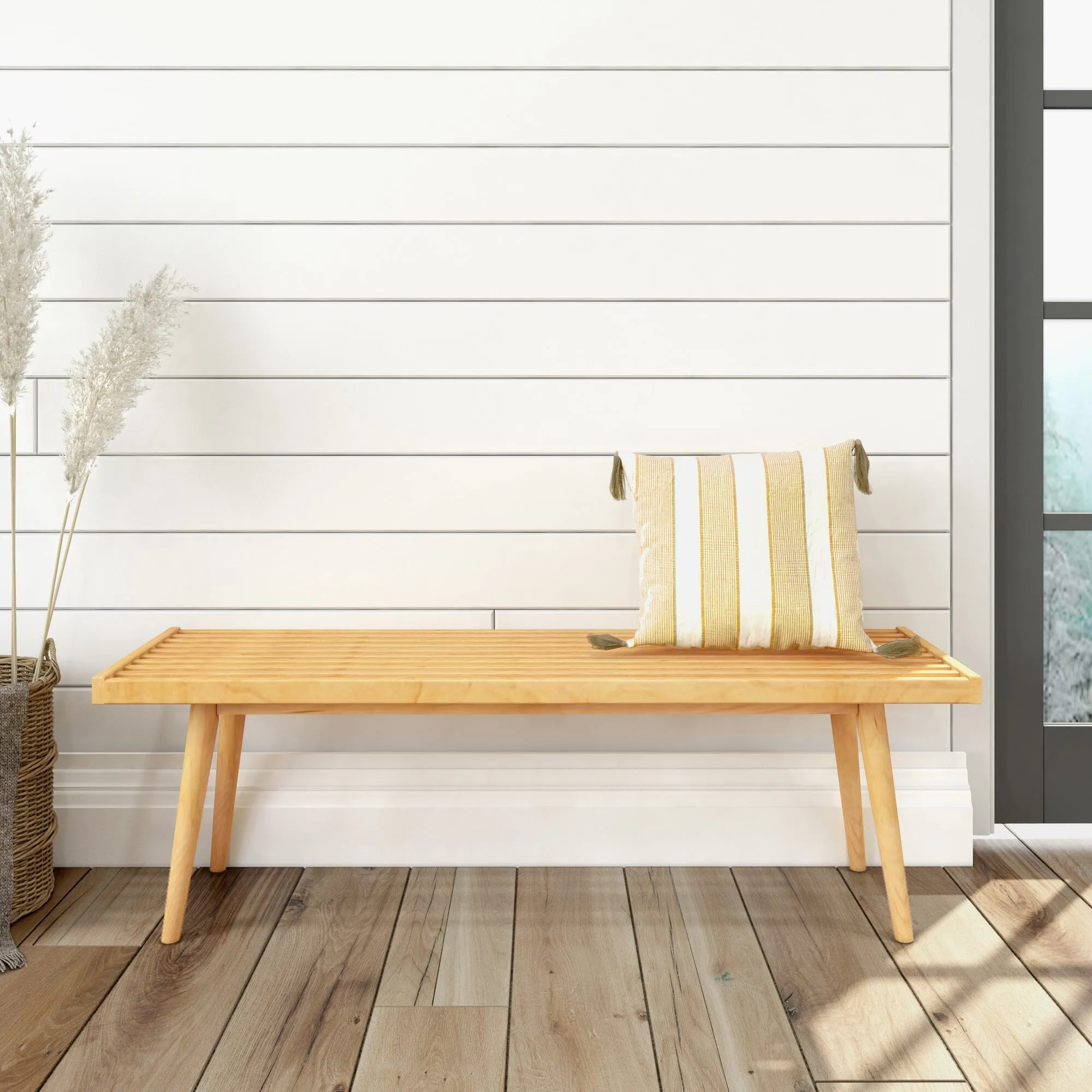 Mid-Century Modern Entryway Bench - 56"