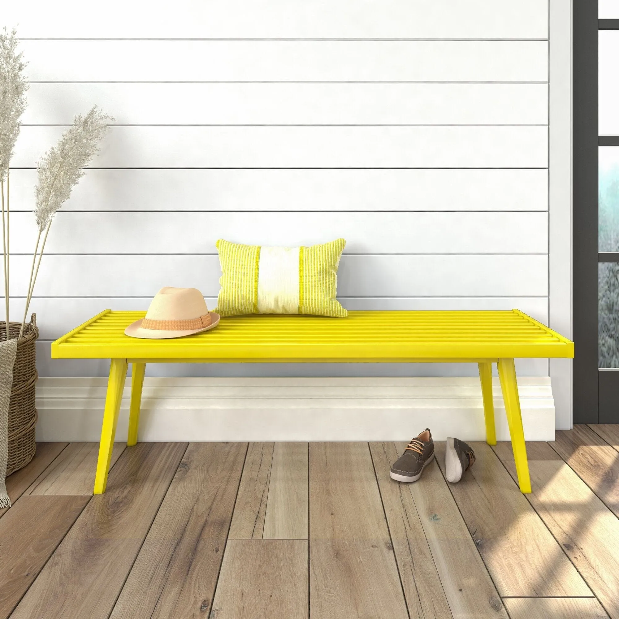 Mid-Century Modern Entryway Bench - 56"