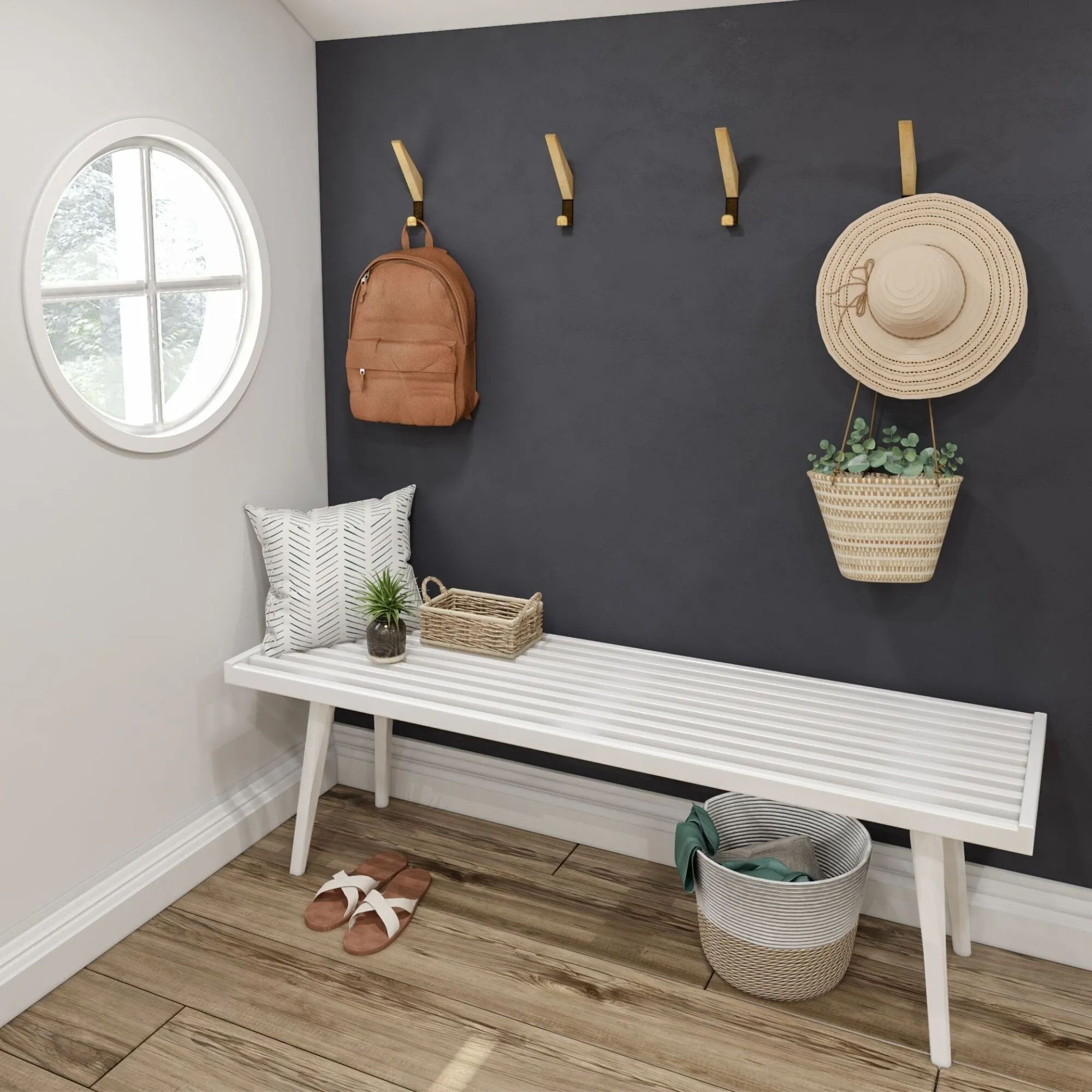 Mid-Century Modern Entryway Bench - 56"