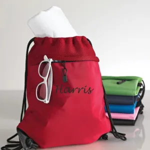 Monogrammed Cinch Backpack With Mesh Pocket