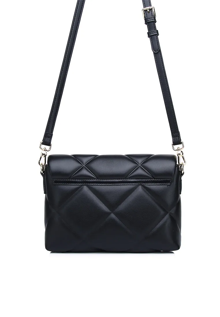 Moon Like U Quilted Flap Crossbody (Black)
