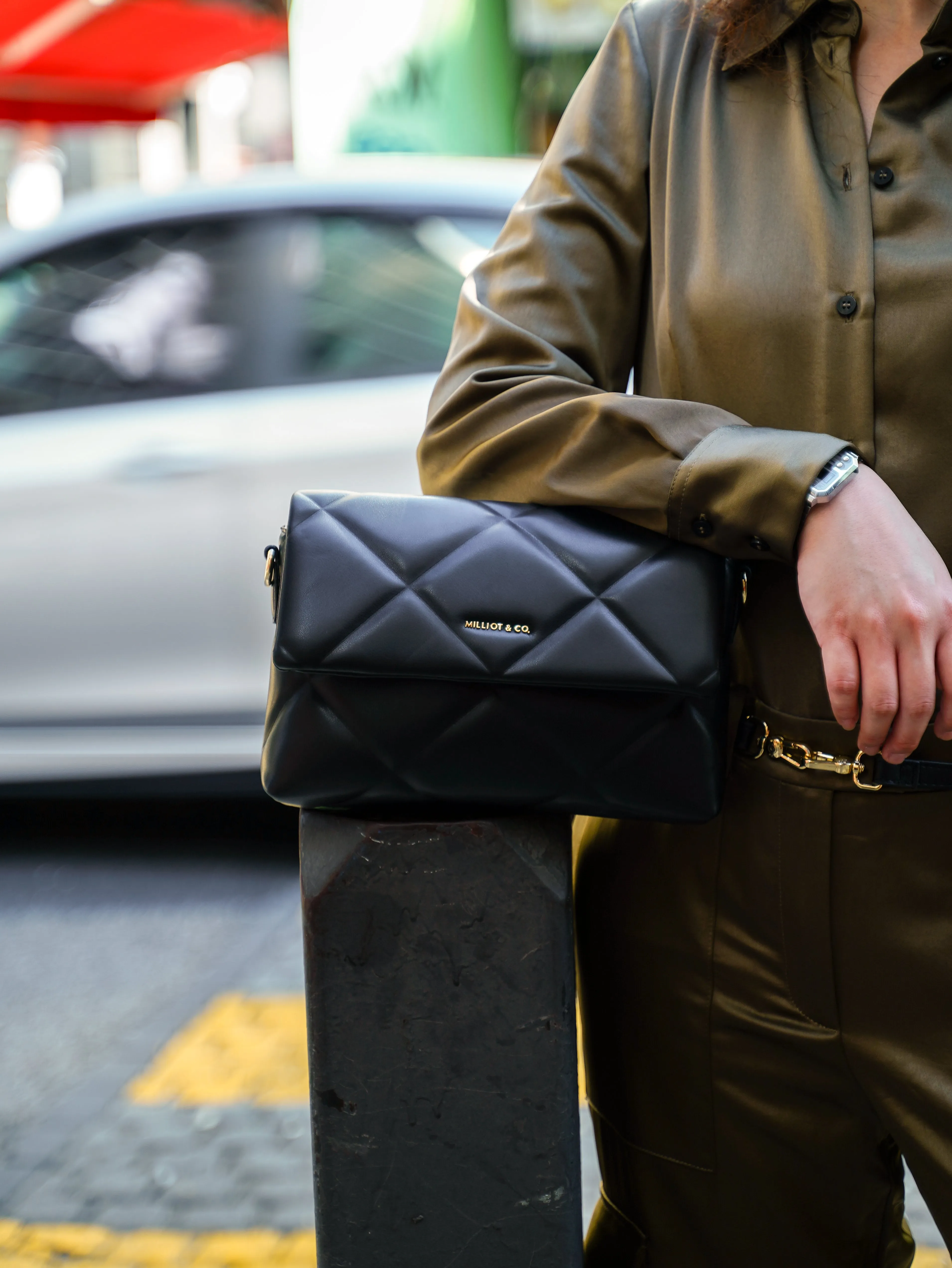 Moon Like U Quilted Flap Crossbody (Black)