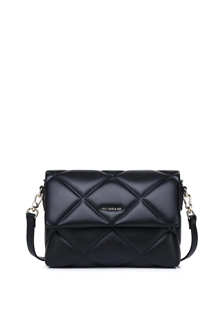 Moon Like U Quilted Flap Crossbody (Black)