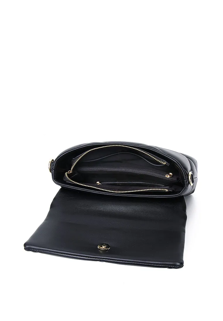 Moon Like U Quilted Flap Crossbody (Black)